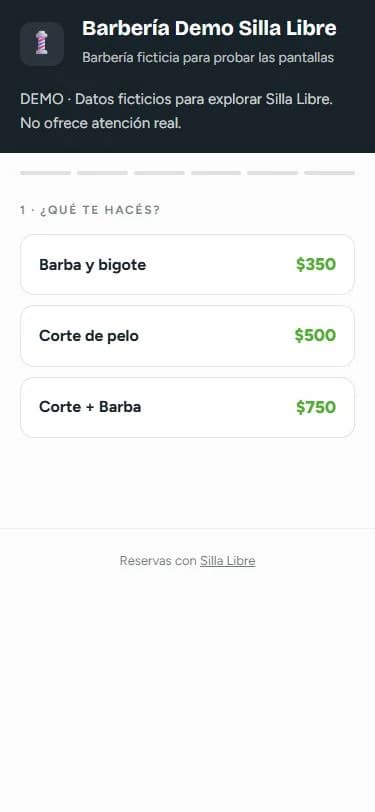 La página donde el cliente elige el servicio y ve las promos de la barbería